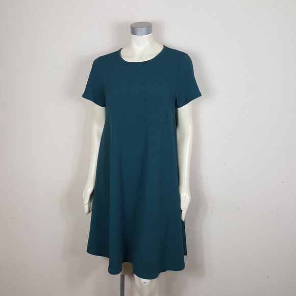 LulaRoe Carly Dress Hi Low Teal Short Sleeve - Picture 4 of 5